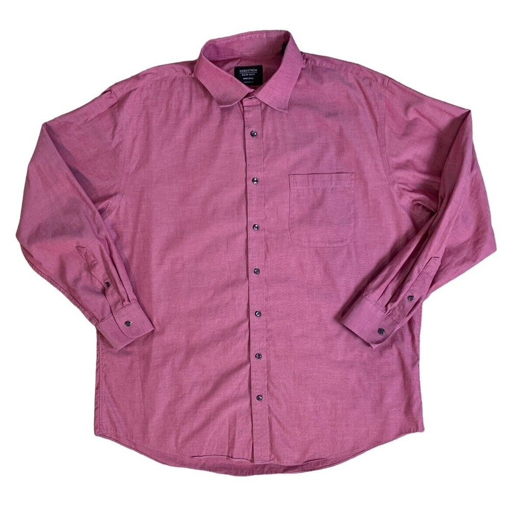 Nordstrom Men's Shop Button Down Shirt 17.5 35 Traditional Fit Non Iron Red - Picture 8 of 14